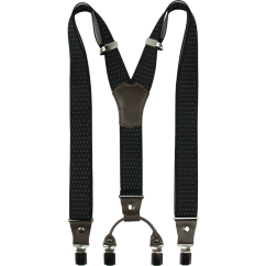 Černé pánské široké kšandy s puntíky a pravou tmavě hnědou kůží