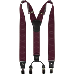 Bordó pánské široké kšandy s puntíky a pravou černou kůží