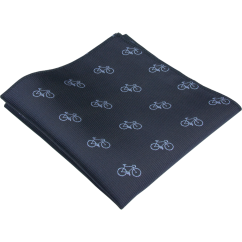 Dark Navy Men's Pocket Square with Bicycle Motif