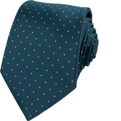 Petrolejová pánská kravata s bílými puntíky