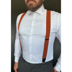 Brick Red Men's Wide Suspenders with Black Genuine Leather