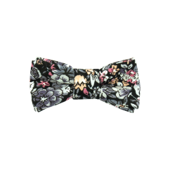 Černý MINI dětský motýlek s šedo růžovými květy