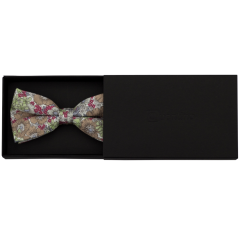 Hnědo zelený pánský bavlněný motýlek s květy