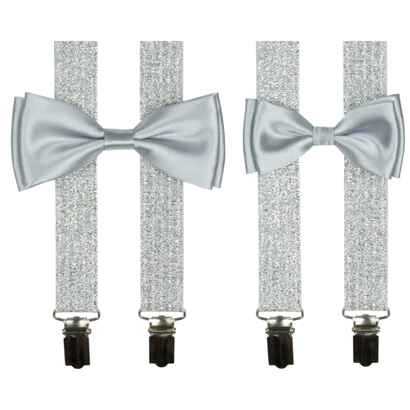 Stříbrný set kšandy s motýlkem pro tátu a syna