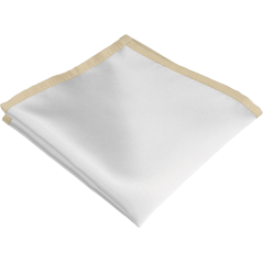 White Men's Pocket Square with Beige Border