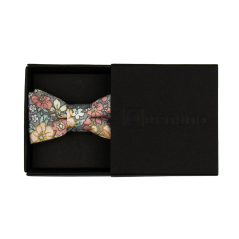 Šedo modro béžový MINI dětský motýlek s barevnými květy