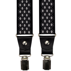 Černé pánské široké kšandy se čtverečky a pravou černou kůží