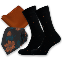 Černo cihlový pánský set – kravata, kapesníček a ponožky