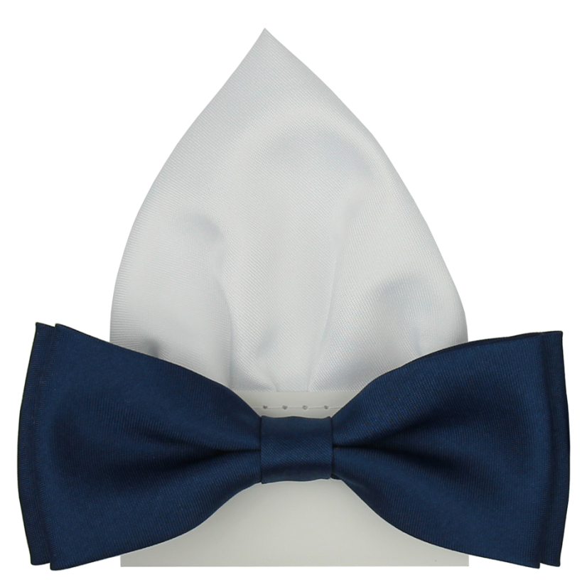 Blue Men's Matte Bow Tie with Pocket Square
