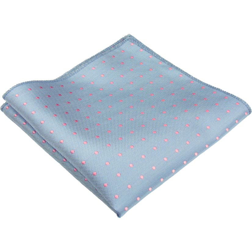 Light Blue Men's Pocket Square with Pink Polka Dots
