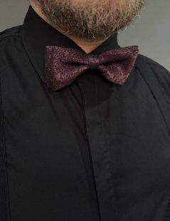 Burgundy Men's Bow Tie with Black Pattern Including Pocket Square
