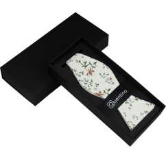Cream Cotton Self-Tie Bow Tie with Blue-Brown Floral Pattern