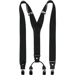 Černé pánské široké kšandy s puntíky a pravou černou kůží