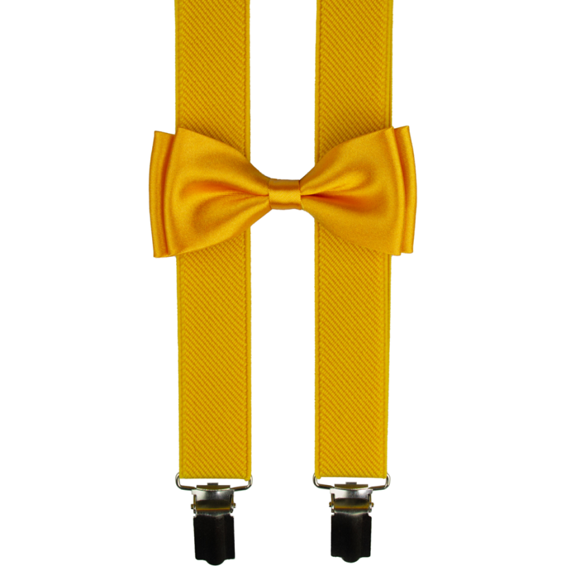 Hořčicově žluté dětské kšandy s motýlkem