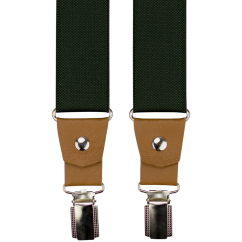 Dark Green Men's Wide Suspenders with Cognac Genuine Leather