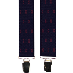 Tmavě modré pánské široké kšandy s obdélníkovým vzorem