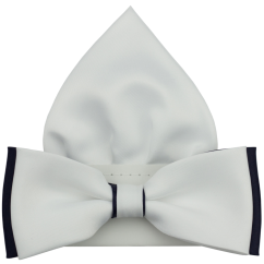 Bílo tmavě modrý pánský motýlek matný s kapesníčkem