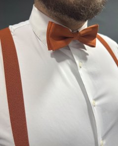 Cihlový pánský motýlek matný s kapesníčkem