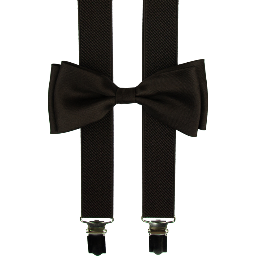 Tmavě hnědé pánské kšandy s motýlkem