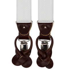 Bílé pánské široké kšandy s klipy a poutky