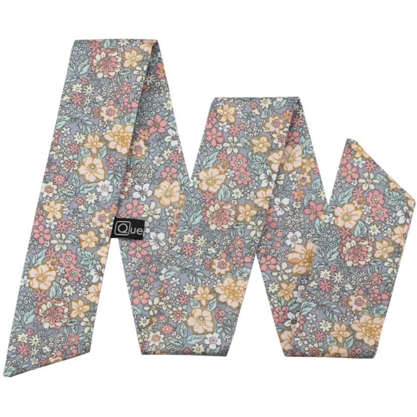 Šedo modrá dámská stuha s barevnými květy