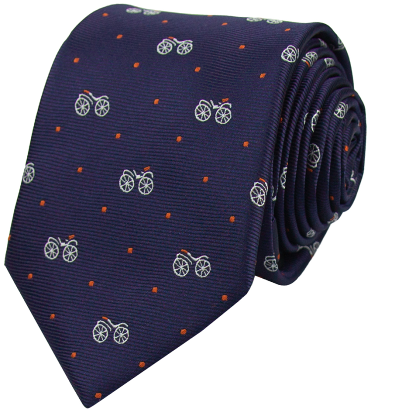 Dark Blue Men's Necktie with Polka Dots and BICYCLES