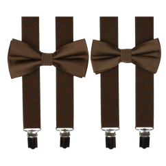 Hnědý set kšandy s motýlkem pro tátu a syna