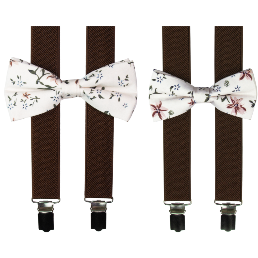 Hnědý set s květovaným motýlkem pro tátu a syna