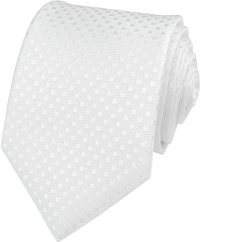 Bílá pánská svatební kravata s jemným geometrickým vzorem a kapesníčkem