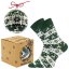 Green Christmas socks with reindeer and snowflake pattern
