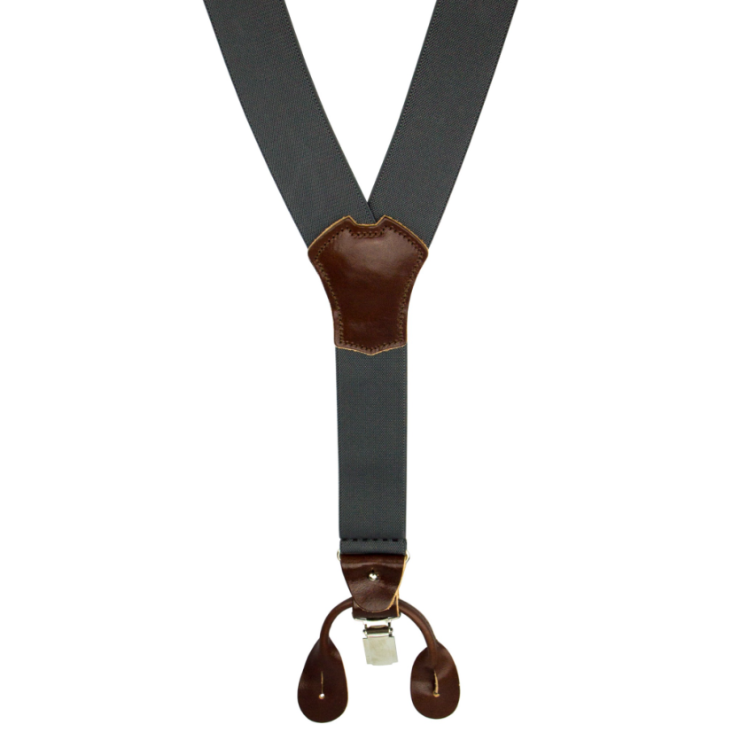 Tmavě šedé pánské široké kšandy s klipy a poutky