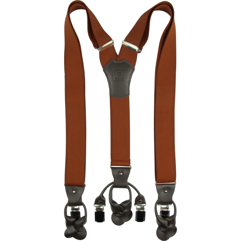 Cihlové pánské široké kšandy s klipy a poutky z tmavě hnědé kůže