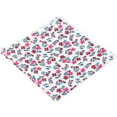 Bílý pánský kapesníček s vínově růžovými kvítky