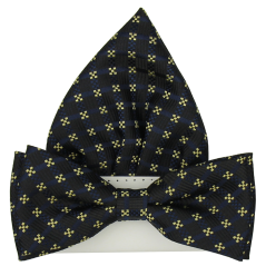 Černý pánský motýlek se vzorem včetně kapesníčku