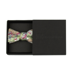 Hnědo zelený MINI dětský motýlek s květy