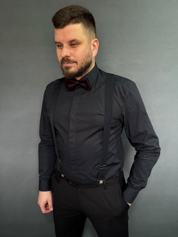 Bordó pánský motýlek s černým vzorem včetně kapesníčku