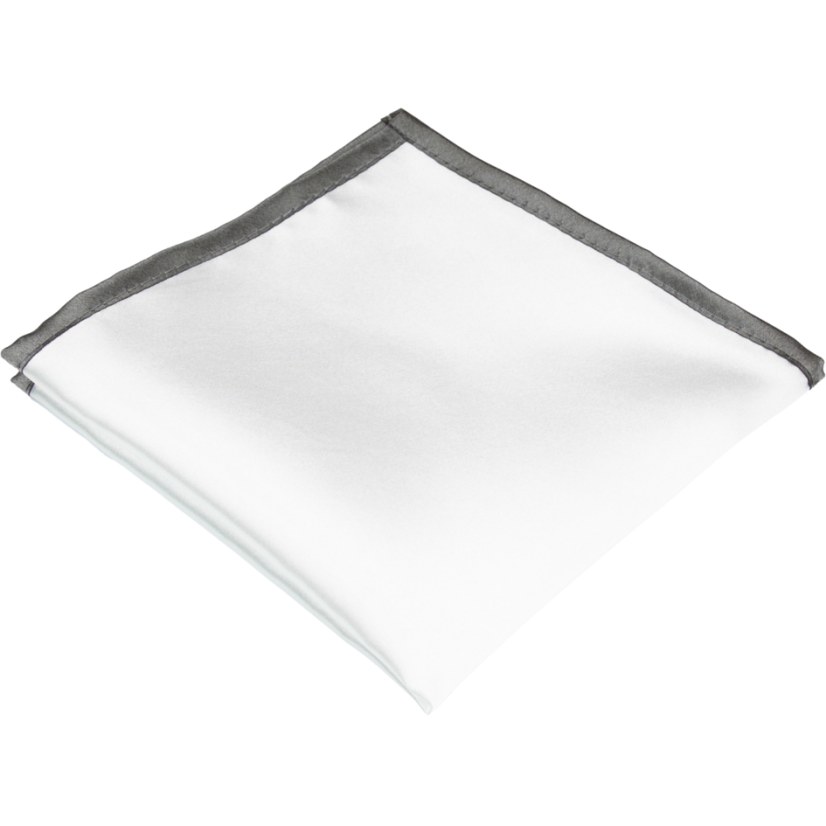 Bílý pánský kapesníček s grafitově šedým lemem