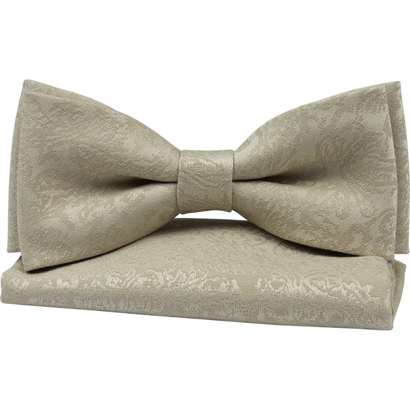 Light Beige Brown Men's Bow Tie with Subtle Texture Including Pocket Square