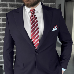 Wine Red Men's Necktie with Blue & White Stripes