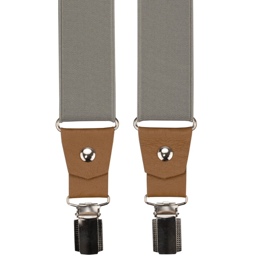 Šedé pánské široké kšandy s koňakovou pravou kůží