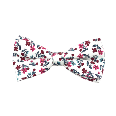 Bílý dětský bavlněný motýlek s vínově růžovými kvítky