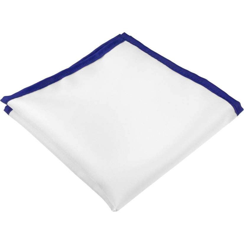 Bílý pánský kapesníček do saka s královsky modrým lemem