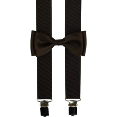 Tmavě hnědé dětské kšandy s motýlkem