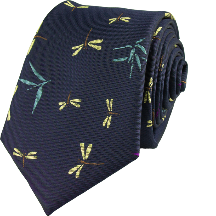 Dark Navy Men's Necktie DRAGONFLIES