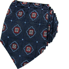 Tmavě modrá pánská hedvábná kravata s aplikacemi