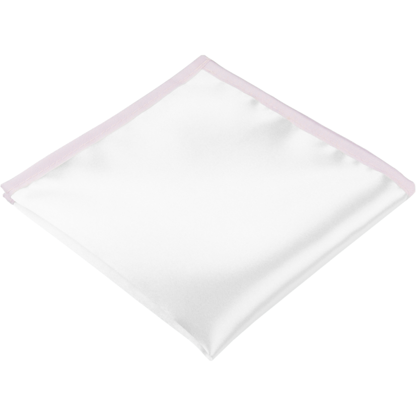 Bílý pánský kapesníček do saka se světle růžovo fialovým lemem