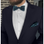 Dark Navy Men's Bow Tie with Delicate Floral Pattern Including Pocket Square