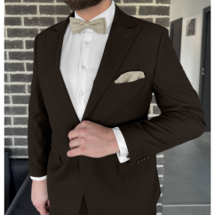 Light Beige Brown Men's Bow Tie with Subtle Texture Including Pocket Square