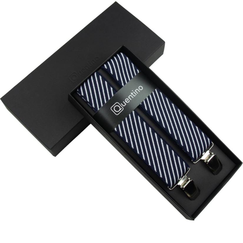 Tmavě modré pánské široké kšandy s pruhy