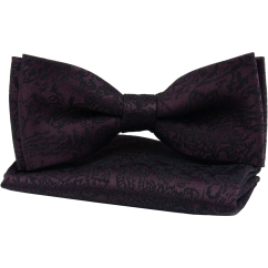 Bordó pánský motýlek s černým vzorem včetně kapesníčku